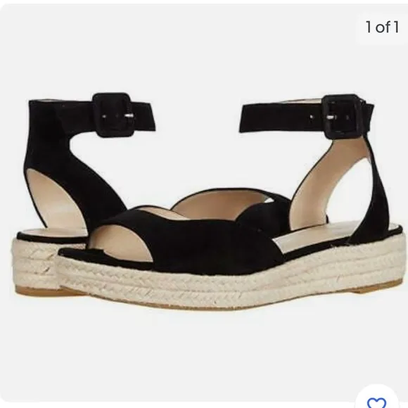 LPelle Moda Kauai Espadrille Sandals low Wedge Black suede size 8.5
