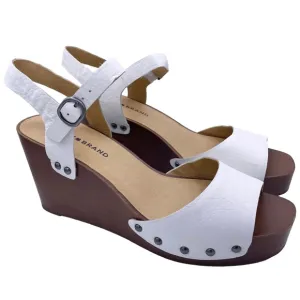 LUCKY BRAND leather platform wedge sandals women Size 9 white/brown- New