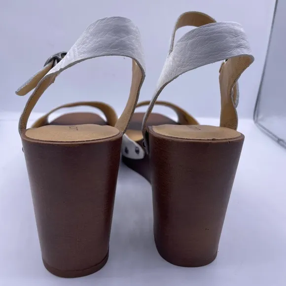 LUCKY BRAND leather platform wedge sandals women Size 9 white/brown- New