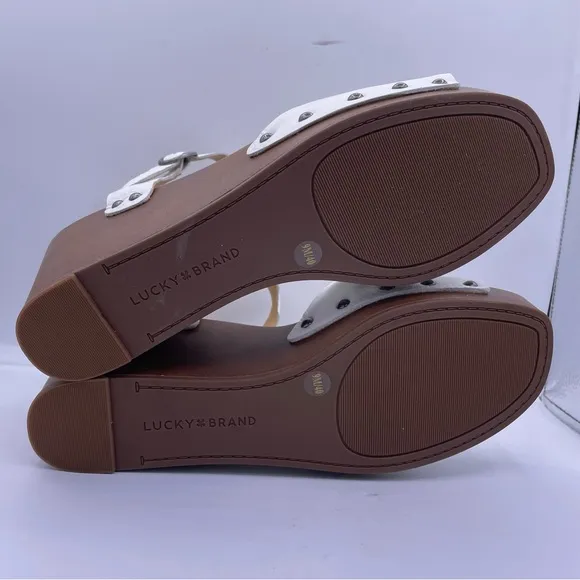 LUCKY BRAND leather platform wedge sandals women Size 9 white/brown- New