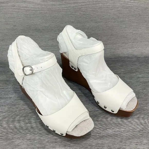 Lucky Brand Shoes Womens Sz 6 Zashti White Angora Vegan Leather Wedge Sandal New