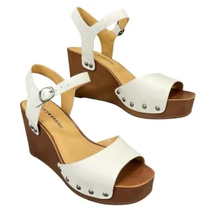 Lucky Brand Shoes Womens Sz 6 Zashti White Angora Vegan Leather Wedge Sandal New