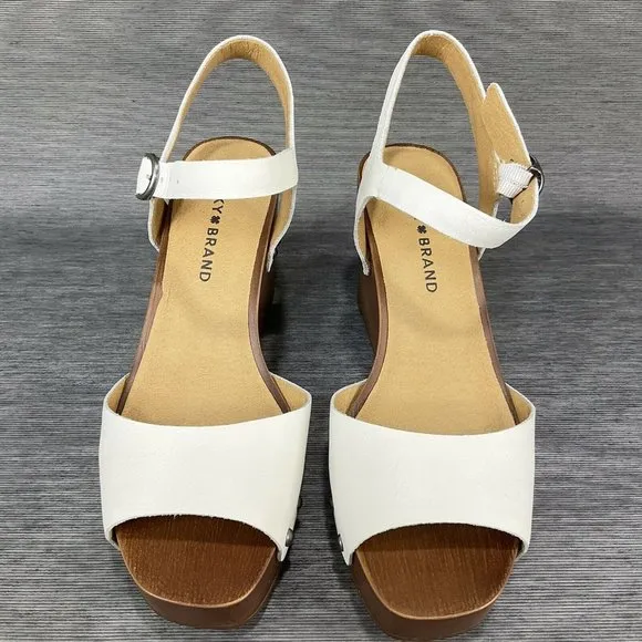 Lucky Brand Shoes Womens Sz 6 Zashti White Angora Vegan Leather Wedge Sandal New