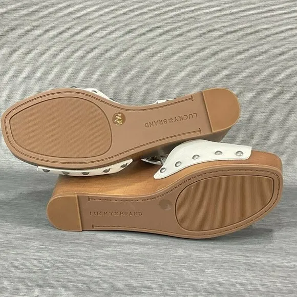 Lucky Brand Shoes Womens Sz 6 Zashti White Angora Vegan Leather Wedge Sandal New