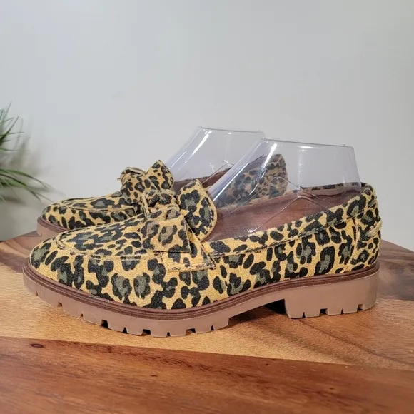 Lucky Brand Tamio Leopard Print Suede Flat Loafer in Inca Gold Size 7.5