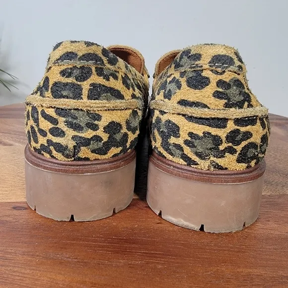 Lucky Brand Tamio Leopard Print Suede Flat Loafer in Inca Gold Size 7.5