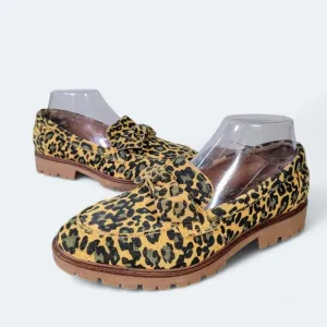Lucky Brand Tamio Leopard Print Suede Flat Loafer in Inca Gold Size 7.5