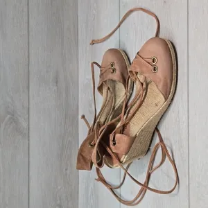Lucky Brand Women Leather Lace upper Gladiator espadrille Wedge shoes sz 6M