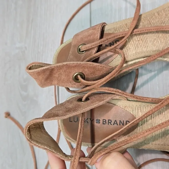 Lucky Brand Women Leather Lace upper Gladiator espadrille Wedge shoes sz 6M