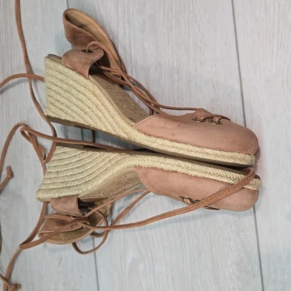 Lucky Brand Women Leather Lace upper Gladiator espadrille Wedge shoes sz 6M