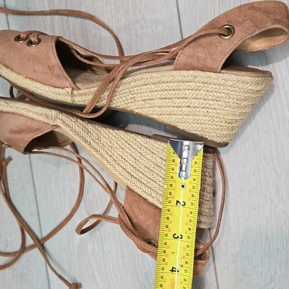 Lucky Brand Women Leather Lace upper Gladiator espadrille Wedge shoes sz 6M