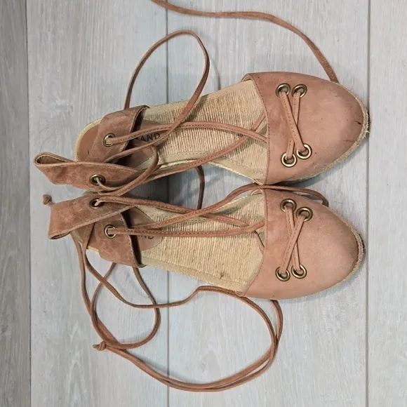 Lucky Brand Women Leather Lace upper Gladiator espadrille Wedge shoes sz 6M