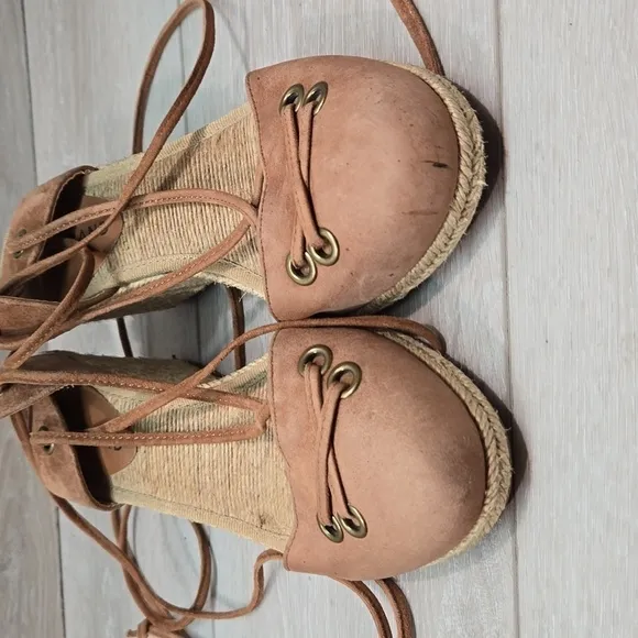 Lucky Brand Women Leather Lace upper Gladiator espadrille Wedge shoes sz 6M