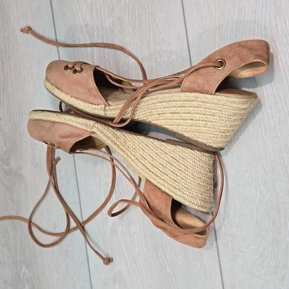 Lucky Brand Women Leather Lace upper Gladiator espadrille Wedge shoes sz 6M