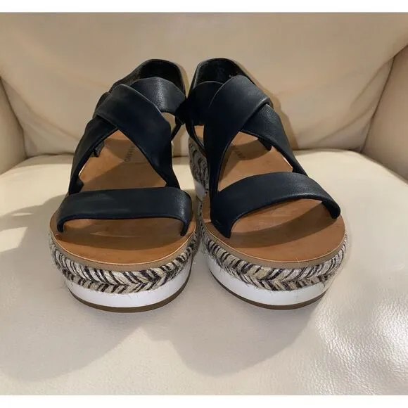 Lucky Brand Women's Wedge Black White Tan Platform‎ Sandals Size 7.5