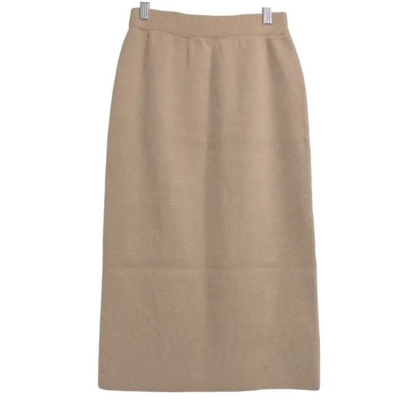 Luxury Knit Pencil Skirt Straight Sweater Skirt Tan Beige Neutral Size Small