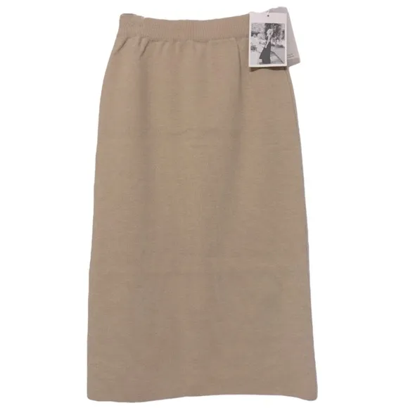 Luxury Knit Pencil Skirt Straight Sweater Skirt Tan Beige Neutral Size Small