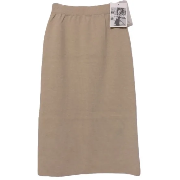 Luxury Knit Pencil Skirt Straight Sweater Skirt Tan Beige Neutral Size Small