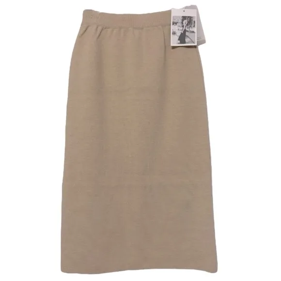 Luxury Knit Pencil Skirt Straight Sweater Skirt Tan Beige Neutral Size Small