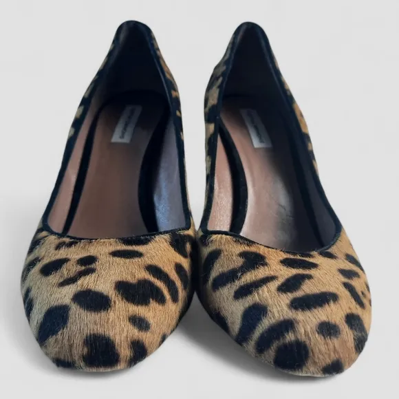 Luxury TABITHA SIMMONS Calf Hair Leopard Block Heel Pumps Italy Brown Tab 7.5