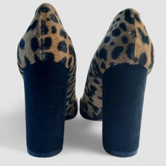Luxury TABITHA SIMMONS Calf Hair Leopard Block Heel Pumps Italy Brown Tab 7.5