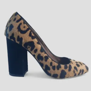 Luxury TABITHA SIMMONS Calf Hair Leopard Block Heel Pumps Italy Brown Tab 7.5
