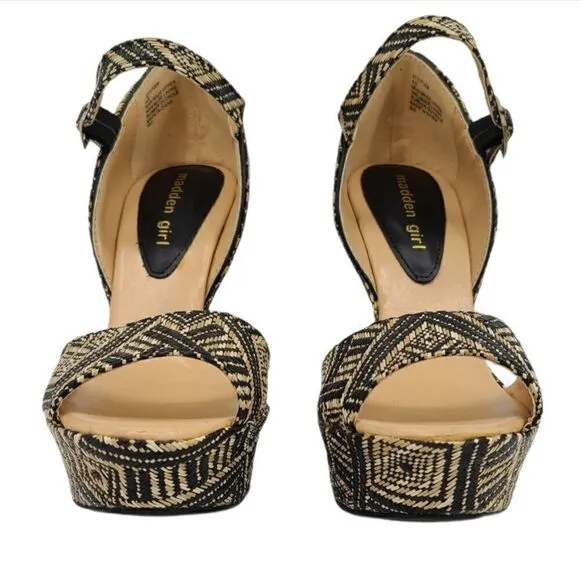 Madden girl black 5 1/2&quot; tribal aztec wedge platform Attitude women's shoes