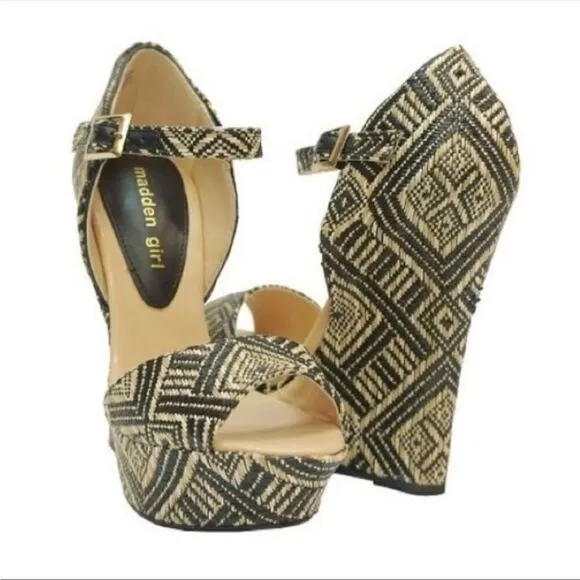 Madden girl black 5 1/2&quot; tribal aztec wedge platform Attitude women's shoes