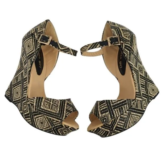 Madden girl black 5 1/2&quot; tribal aztec wedge platform Attitude women's shoes