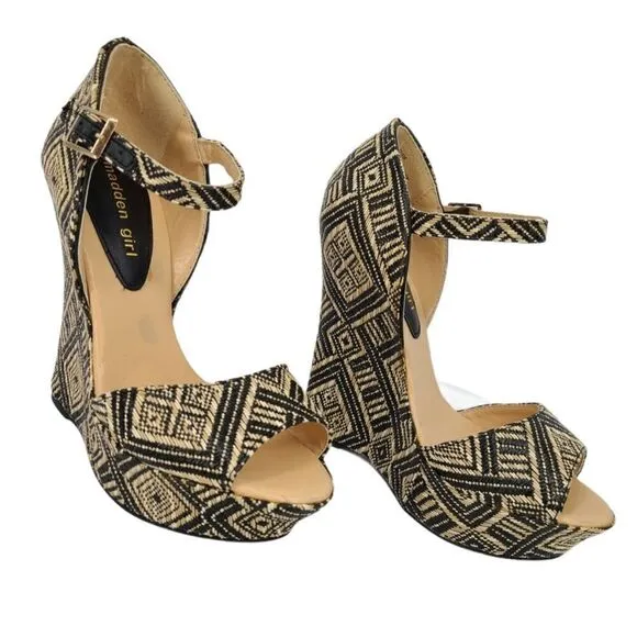 Madden girl black 5 1/2&quot; tribal aztec wedge platform Attitude women's shoes