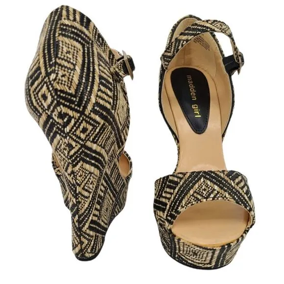Madden girl black 5 1/2&quot; tribal aztec wedge platform Attitude women's shoes
