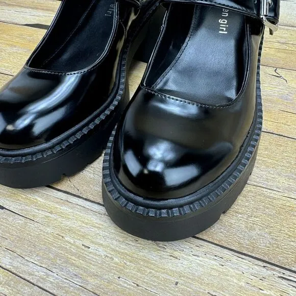 Madden Girl MARY JANES BLACK  6 M Thunderr Buckle Chunky‎ Heels Platform Goth