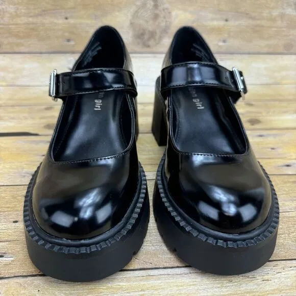 Madden Girl MARY JANES BLACK  6 M Thunderr Buckle Chunky‎ Heels Platform Goth