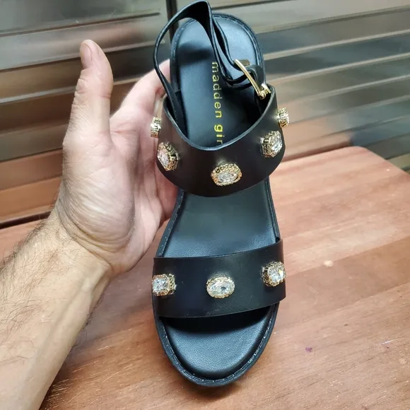 Madden Girl Storrm Black Platform Jeweled Heel Sandals 7.5 M