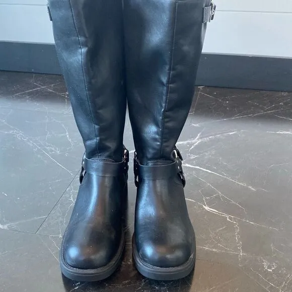 Madden Girl Stylish Black Knee-High Boots with Buckles