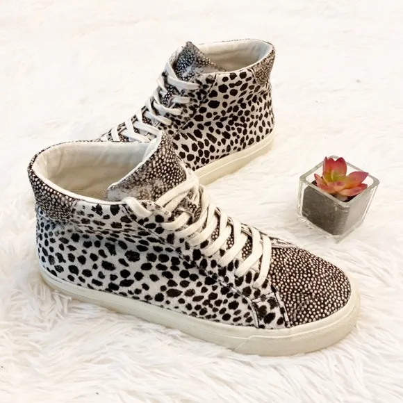 MADEWELL Spot Mix Real Fur High Top Sneakers shoes animal women size 7.5