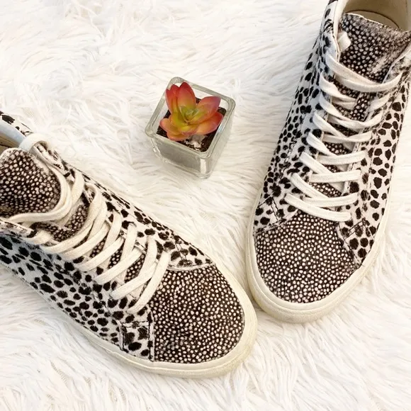 MADEWELL Spot Mix Real Fur High Top Sneakers shoes animal women size 7.5