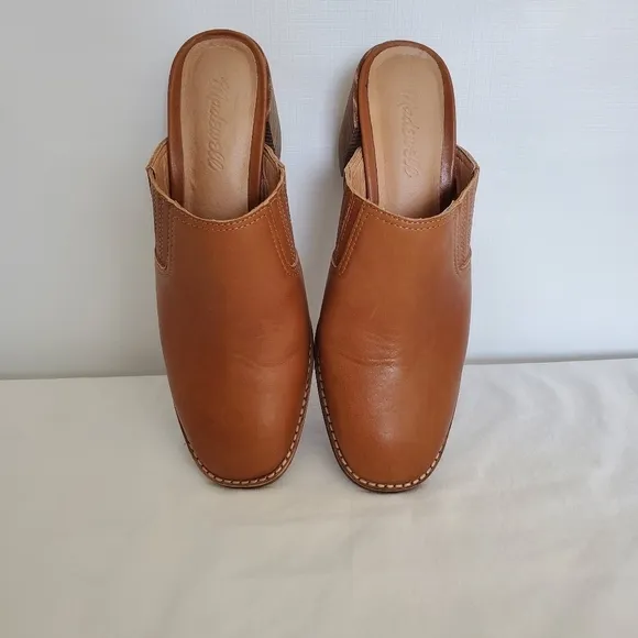 MADEWELL 'THE CAREY' SHOE WOMEN SZ 8 LEATHER MULE CHUNKY-HEEL SQUARE-TOE BROWN