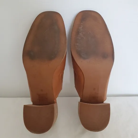 MADEWELL 'THE CAREY' SHOE WOMEN SZ 8 LEATHER MULE CHUNKY-HEEL SQUARE-TOE BROWN
