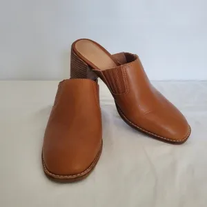MADEWELL 'THE CAREY' SHOE WOMEN SZ 8 LEATHER MULE CHUNKY-HEEL SQUARE-TOE BROWN
