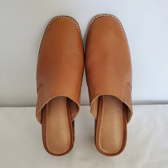 MADEWELL 'THE CAREY' SHOE WOMEN SZ 8 LEATHER MULE CHUNKY-HEEL SQUARE-TOE BROWN