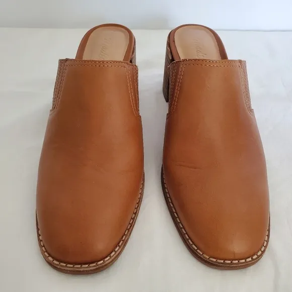 MADEWELL 'THE CAREY' SHOE WOMEN SZ 8 LEATHER MULE CHUNKY-HEEL SQUARE-TOE BROWN