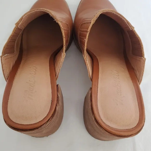 MADEWELL 'THE CAREY' SHOE WOMEN SZ 8 LEATHER MULE CHUNKY-HEEL SQUARE-TOE BROWN