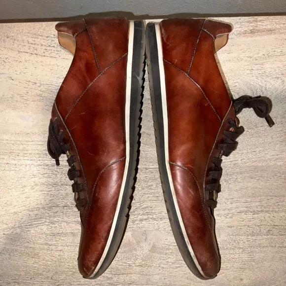 MAGNANNI Chaz Brown Cognac Leather Sneaker Size 12 M 19816 Made in Portugal