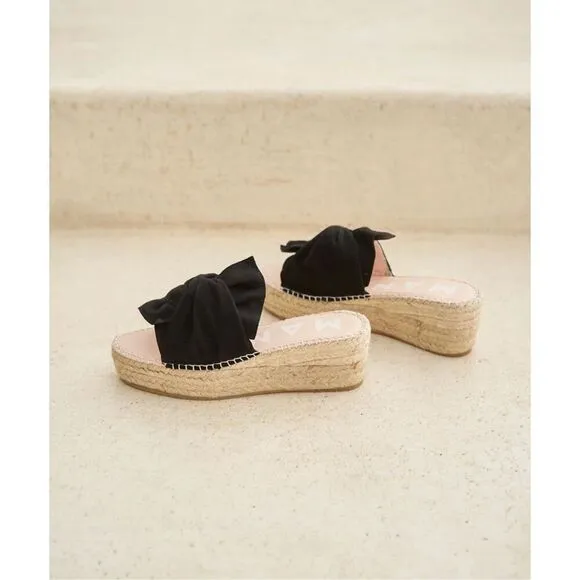 Manebí Knot Platform Suede Jute Sandals Black  Size 39