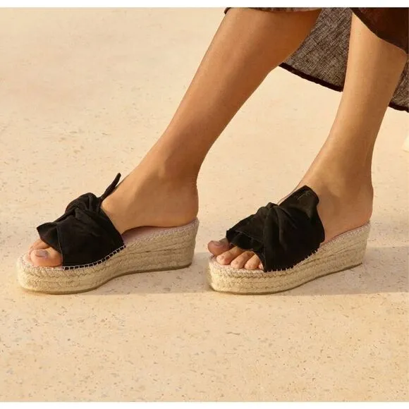 Manebí Knot Platform Suede Jute Sandals Black  Size 39