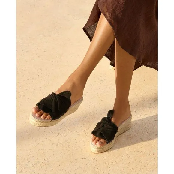Manebí Knot Platform Suede Jute Sandals Black  Size 39