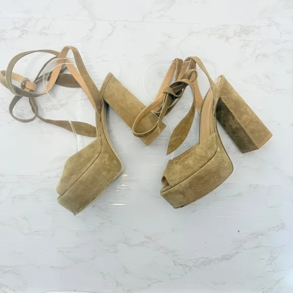 MANEBI Bellini Tie-Up Suede Platform Sandals