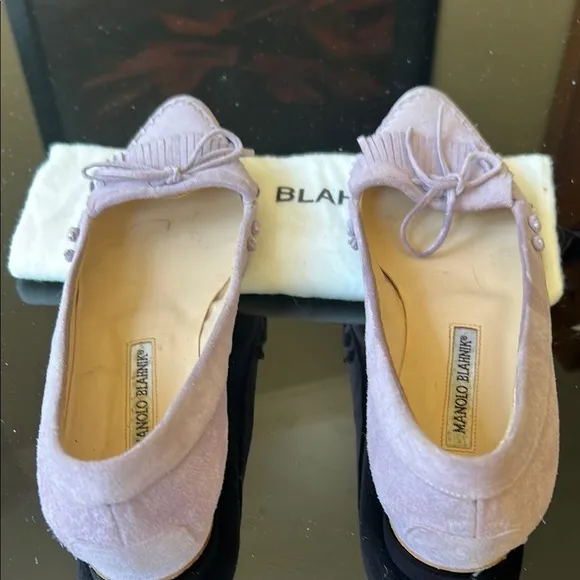 Manolo Blahnik Vintage Y2K Women's Boho Fringe Suede Flats Purple Made Italy 38