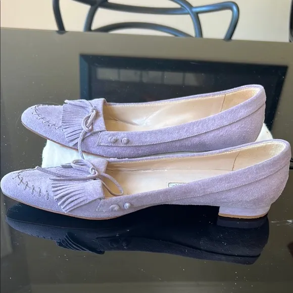 Manolo Blahnik Vintage Y2K Women's Boho Fringe Suede Flats Purple Made Italy 38